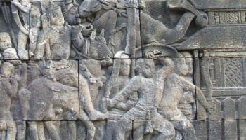 Earliest documented evidence of silat can be traced back to 9th century Borobudur temple bas reliefs. This one portrayed a figure wielding a shield, few others on sword clashing in battle. Some stories told on the reliefs was from Sailendra Dynasty; later to Mataram Kingdom.(7)