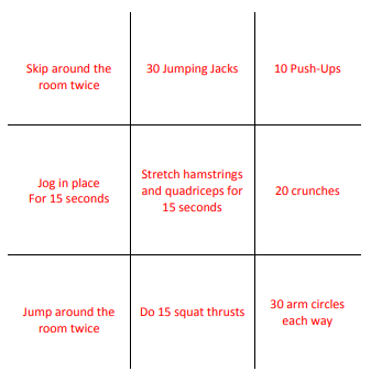 Active_Academic's tweet photo. When was the last time you played Tic-Tac-Toe? Here is a new version that gets the players moving! A player makes their mark on the board and then completes activity.
Check out this example card and create your own with fun active moves!
#BeActiveWV #30MinutesFor30MoreDays https://t.co/nxsTxl8mXn