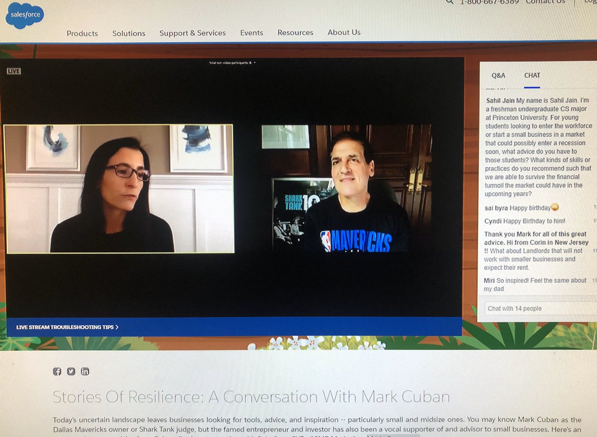 mz_2388's tweet photo. Thank you @salesforce for putting on a live Q&amp;A with the great @mcuban. Mark is always real and gives legitimate advice and feedback unlike the other millionaire/billionaires out there. #Mark4President?! https://t.co/RKSPwpIdiw