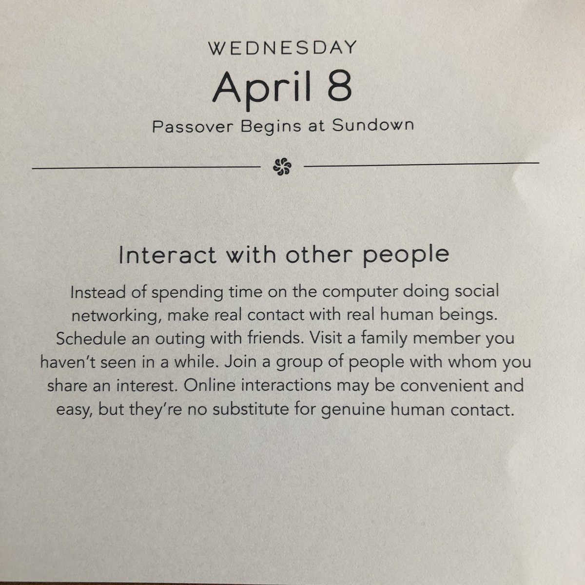 CKellyLaw's tweet photo. I’m definitely thankful we still have the capability to interact with others thanks to technology - but I can’t wait until I can do what my daily calendar suggests today! https://t.co/hB8fFn5WT7