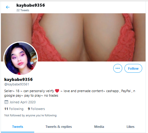 UPDATE! #OnBlast Scammer and Suspension-Evader has a new account: @kaybabe93561! Please  #RT &  #REPORT for Suspension-Evasion! Old account  @sexxysinnner still up as well!All her media before Mar 22 is illegal/underage! Please  #REPORT to Twitter CSE:  https://help.twitter.com/forms/cse 