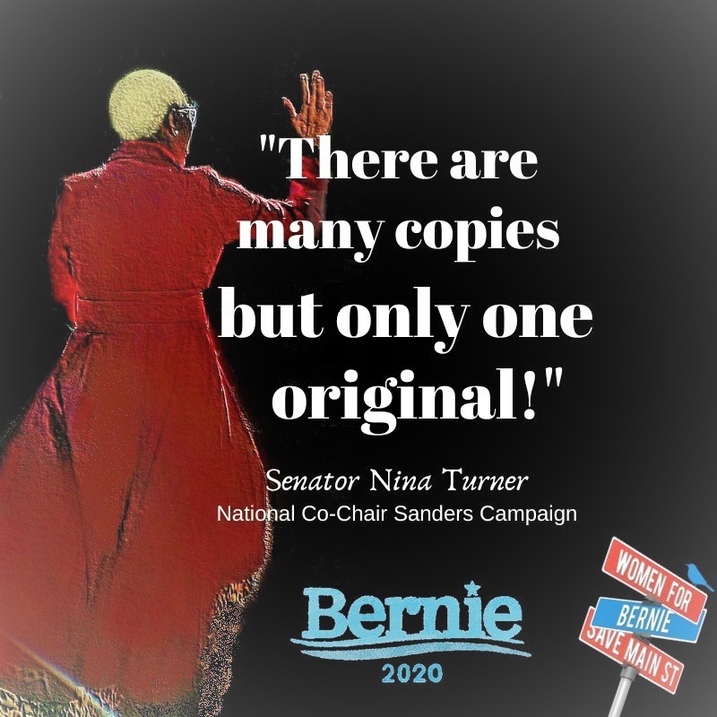 <a href="/ninaturner/">Nina Turner</a> <a href="/BernieSanders/">Bernie Sanders</a> <a href="/janeosanders/">Jane O'Meara Sanders</a> YOU, <a href="/ninaturner/">Nina Turner</a> are adored by all of us. There is no other like you. So much love for you, my dear friend. #ThankYouBernie #ImWithNina