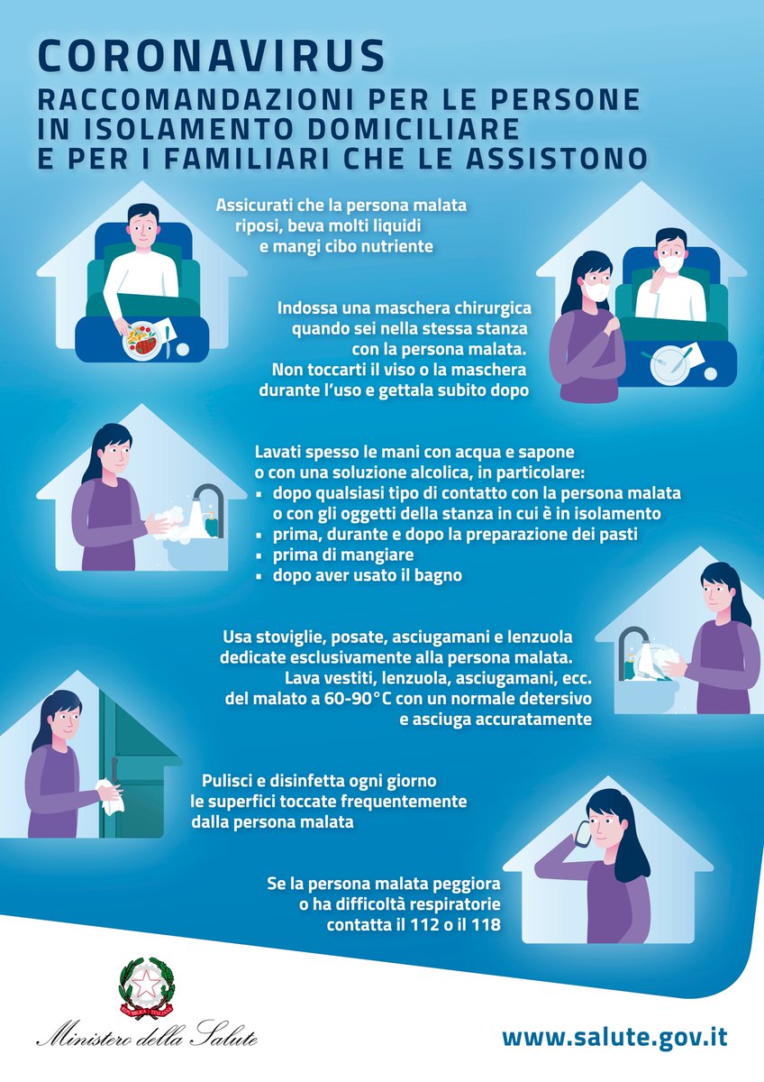 🔴Attenzione al contagio interfamiliare

Ecco alcune raccomandazioni da seguire se si vive nello stesso luogo, o si assiste una persona in isolamento domiciliare infetta #COVID19.

Per saperne di più⤵️
bit.ly/IsolamentoDomi…

📞Per altre informazioni puoi chiamare il 1500