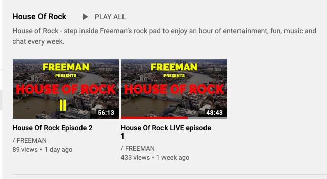 Check out Episode 2 of House of Rock, curated by me, especially for you as you isolate - because I know we can rock our way through these strange times.  Enjoy youtube.com/watch?v=vHmwI5…
#lovefreeman #houseofrock #alonetogether