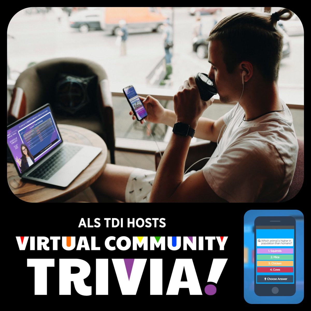 ALSTDI's tweet image. Join us tonight as @ALSTDI Hosts Virtual Community Trivia! You can register for tonight's event here ➡️ fundraise.als.net/trivia #EndALS