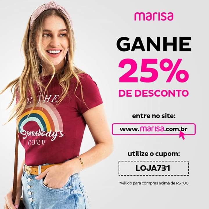 Não deixe de fazer suas compras, a Lojas Marisa do Shopping SP Market está oferecendo 25% de desconto nas compras acima de R$100,00 pelo site e ainda com frete grátis. Aproveite!
Use o código do desconto: Loja731
