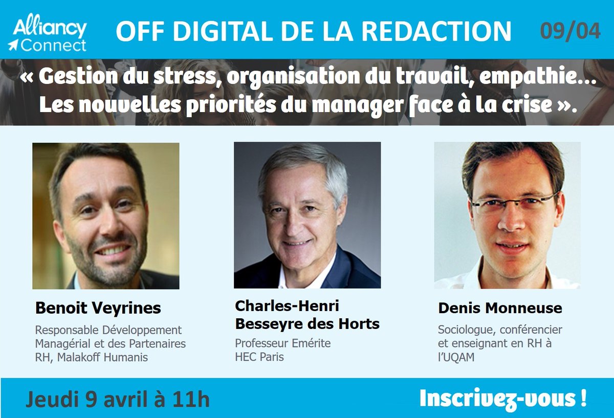 Alliancy_lemag's tweet photo. 📢 J-1  [OFF Digital de la rédaction]

« Les nouvelles priorités du #manager face à la crise »

➡ Réservez votre place virtuelle  https://t.co/QIVcsxWl3t

#AlliancyConnect #Covid19 #RSE
#Management #Transfonum https://t.co/mGfyR48SA4