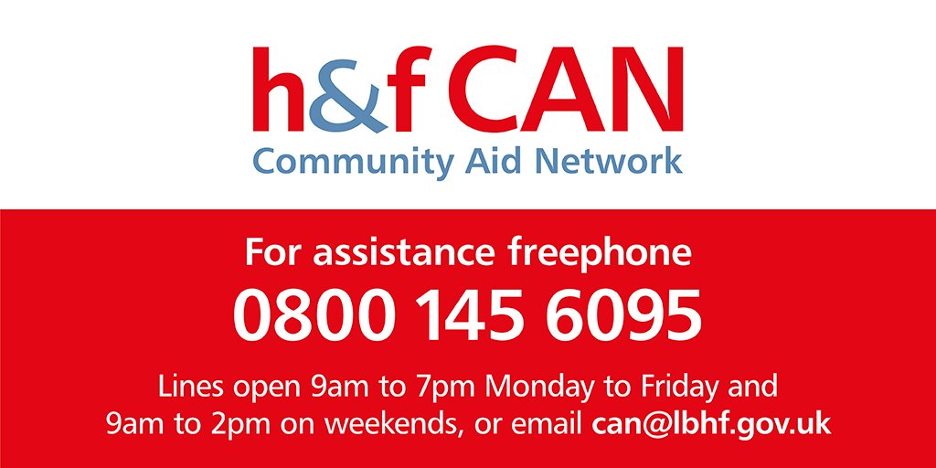 LBHF's tweet photo. Do you need urgent support with food, loneliness or isolation? Or are you worried about a friend, neighbour or relative?

H&amp;F CAN - our community aid network - is on your side throughout the #COVID19  pandemic. We are here to help.

#StayHomeSaveLives https://t.co/ifkpHtuY2m