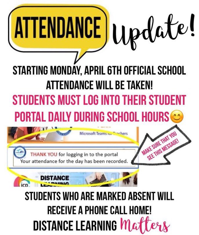 CoralGablesSHS's tweet photo. Students make sure to log into your portal before 4:00 pm everyday for your official school attendance. https://t.co/OVrAlCfNQE