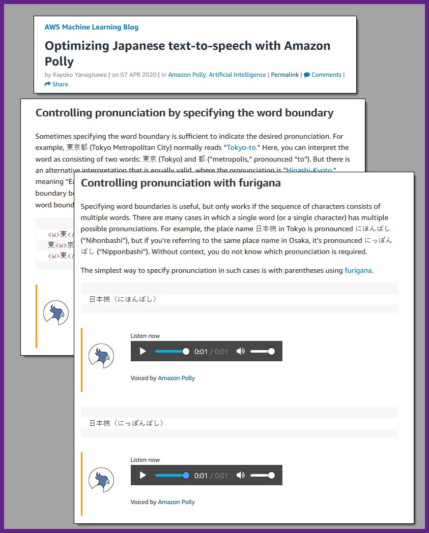 jeffbarr's tweet photo. Cool use of ML at #AWS: Optimizing Japanese text-to-speech with Amazon Polly - https://t.co/jW55pv0Vpy

"These models are useful in generalizing patterns in the language and allow you to predict the pronunciation and intonation for sentences that have never been synthesized." https://t.co/viTspEDFH8