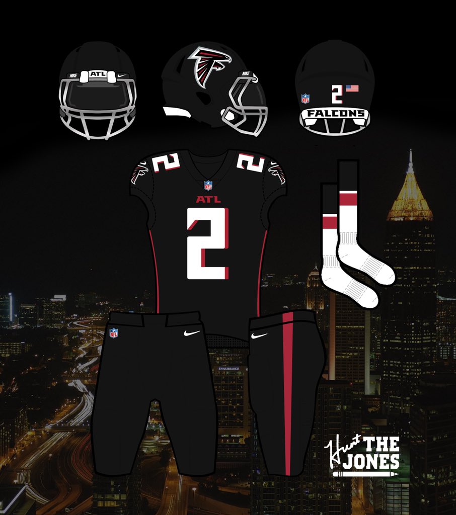 The Black Jersey.It’s actually really good, and a well done modernization of the throwback. Just make the “ATL” smaller on the chest and it’s perfect.All black looks great, as does black on white. Not much to change with this one. #Falcons  #RiseUp