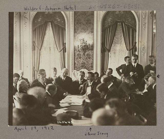 The US Senate conducted an inquiry into the sinking of the Titanic. The commission's meetings, shown in this photo, took place at the Waldorf-Astoria Hotel in April 1912. John Jacob Astor IV was one of the people who was lost.