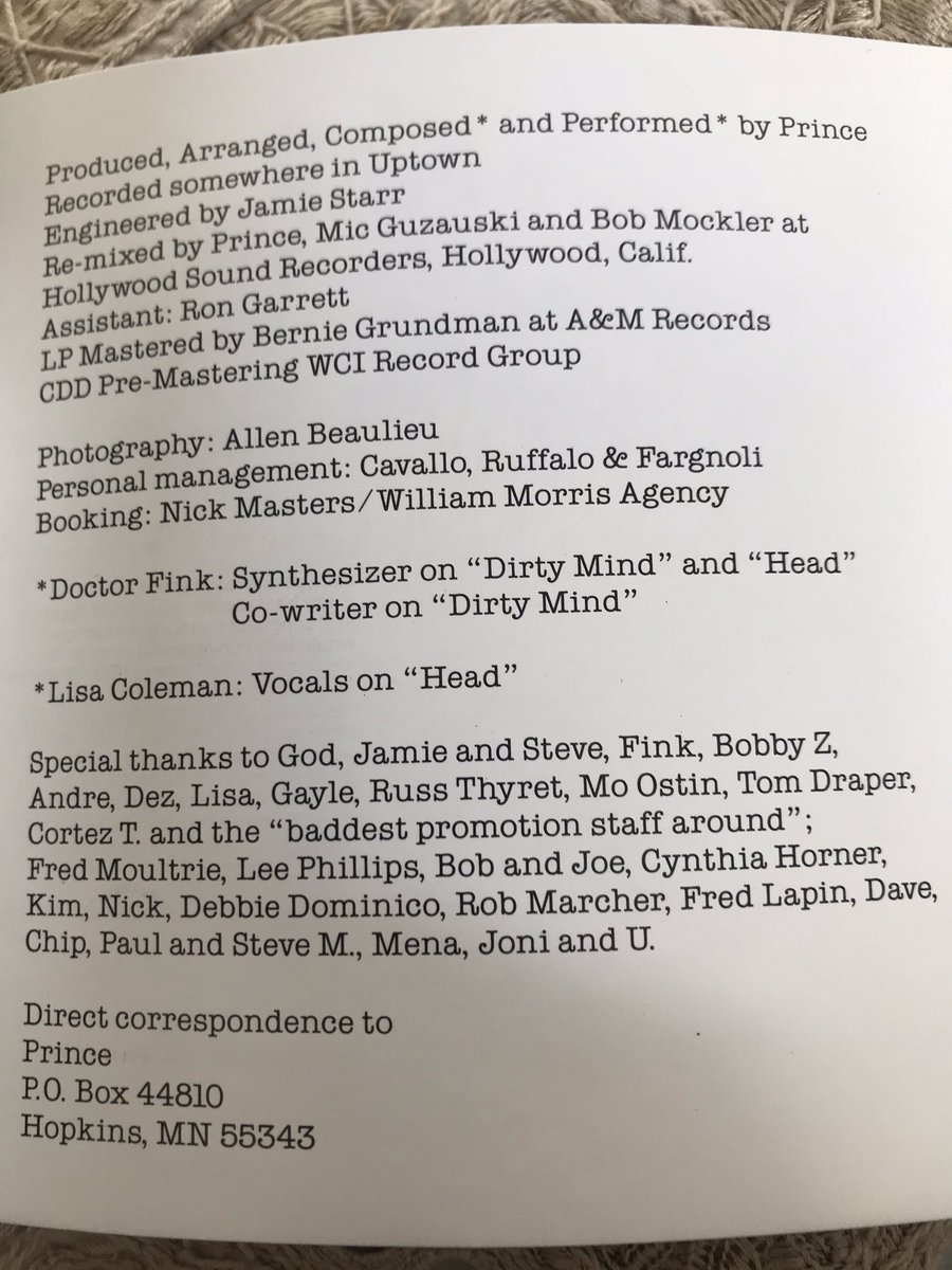 The earliest public acknowledgement he gave to JM was a thank u in the Dirty Mind liner notes.Then on Controversy her name appears on the back cover.