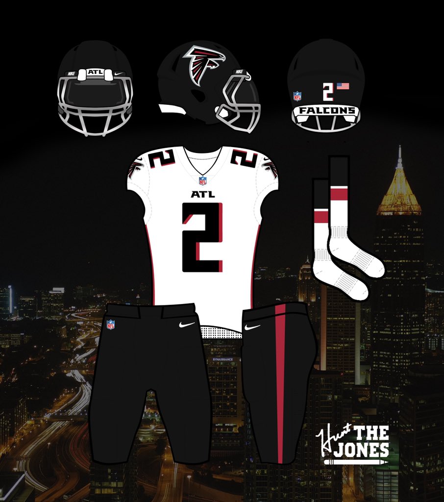 The White Jersey.Again, you almost got it perfect. smaller “ATL” and make it black so it’s consistent with the same mark on the helmet front and doesn’t look so forced with the black numbers.White on white is superior, but white on black isn’t far off. #Falcons  #RiseUp