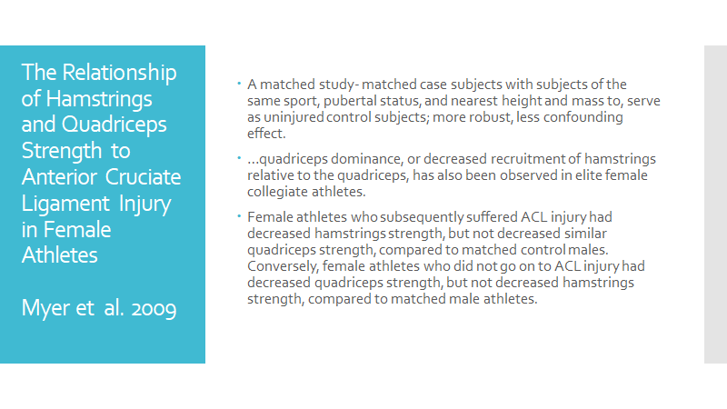 It's important to note, the literature points heavily, IMO, to the importance of hamstring activity/strength and ACL health. Myer's work is one of many illustrating this. Gmed and quad work are talked about often in the performance world; little emphasis re: the hamstring group.