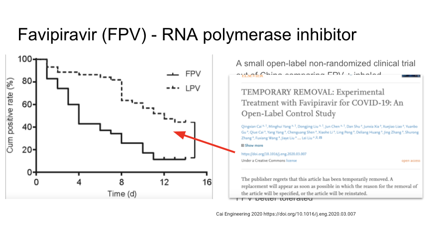 The favipiravir study we referenced last time has been temporarily removed for unclear reasons.