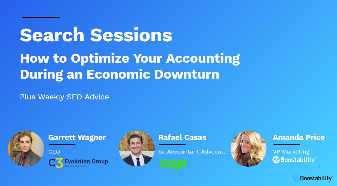 Boostability's tweet photo. Boost Search Sessions with @AmandaMalia, @SageRafaelCasas, and @garrettwagner37 starting now!
#BoostWebinar #BoostSearchSessions https://t.co/tgfca3KL29