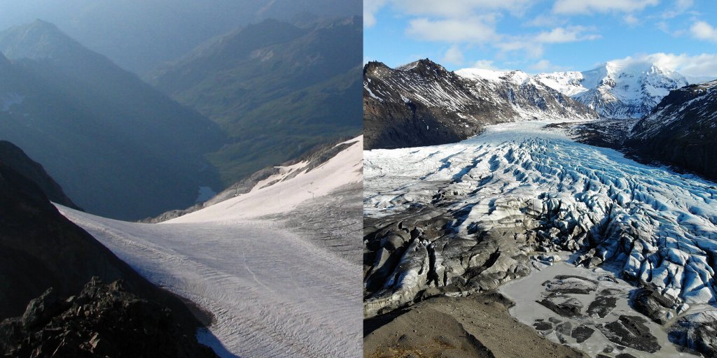 theAGU's tweet photo. Who should advance to the semifinal of the cryosphere crown? Small but valiant Ossoue, the favorite haunt of eccentric explorer Henry Russell? Or the Hollywood blockbuster star that flows from Iceland's highest peak Hvannadalshnúkur? #GLACIERGLADNESS https://t.co/iepj1WuJ65