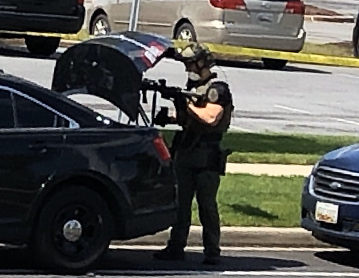Policing in the age of  #coronavirus ....helmet, body armor, assault rifle, face mask.  #FirstResponders