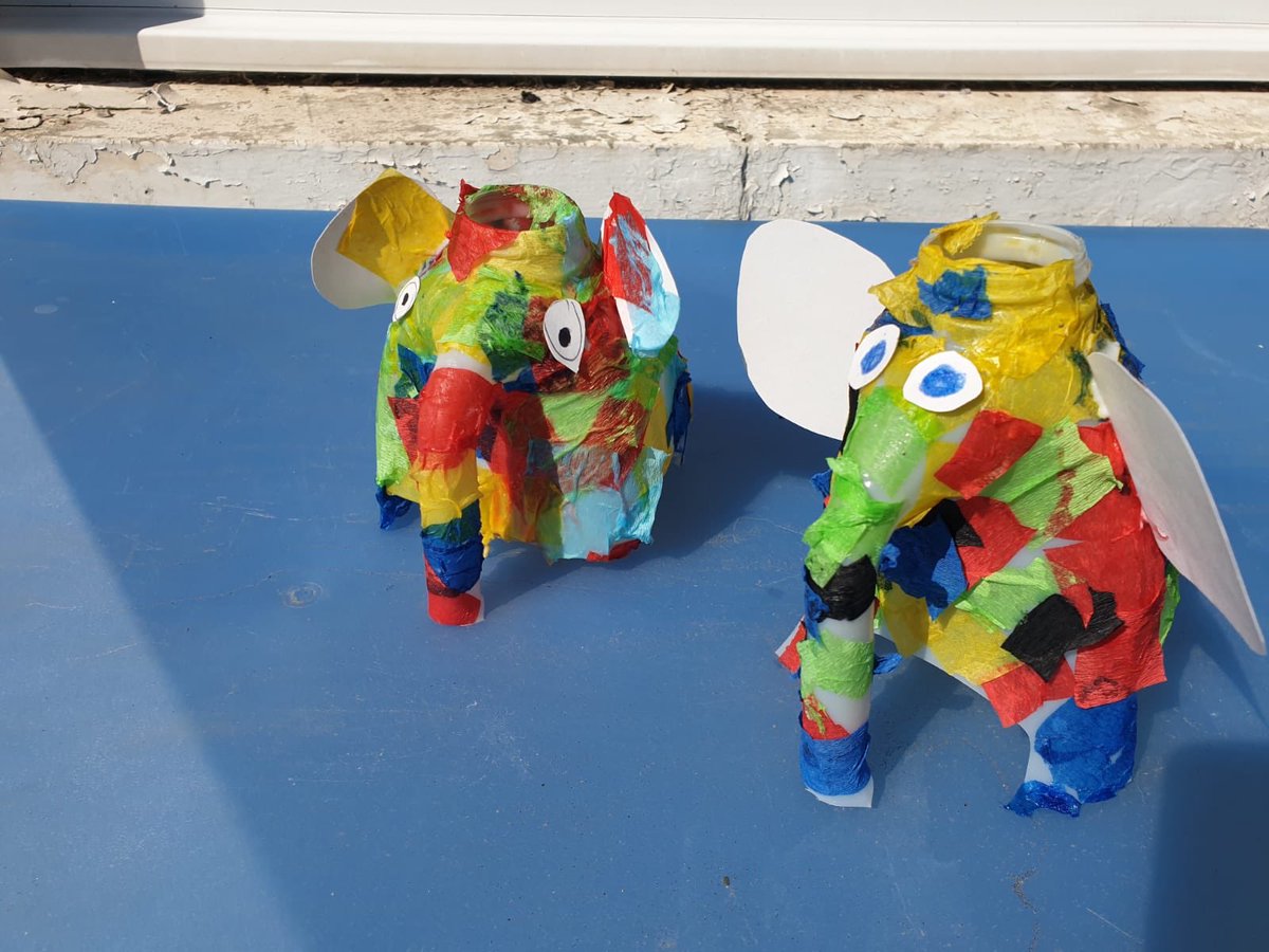 CatwgPrimary's tweet photo. Easter eggs decorated with beautiful natural materials.
And look at our colourful Elmers made from recycled milk cartons. https://t.co/rYoPscbB3n