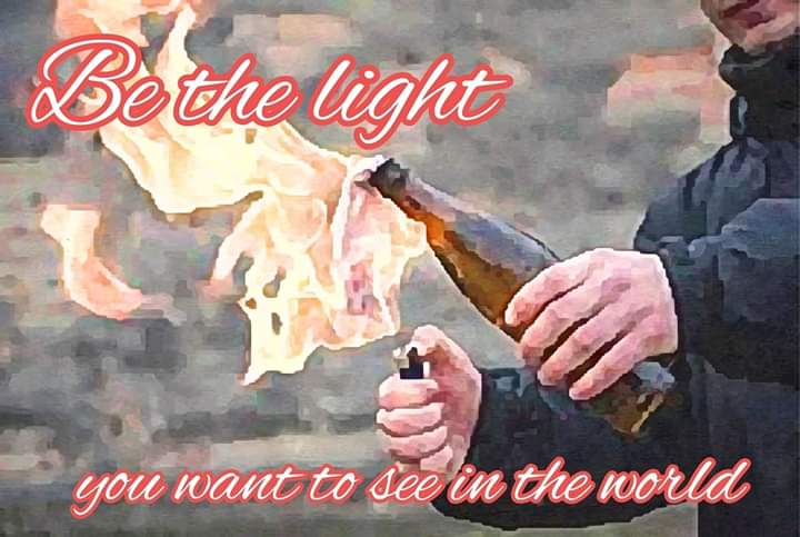 FertileDissent's tweet photo. Molotov cocktails are social distancing friendly.  Everyone is already wearing masks.     I feel that we can #FlattenTheCurve as we #FlambéLeBourgeoisie, responsibly.  

#ModernProblemsRequireModernSolutions https://t.co/ZslS6mCQNl