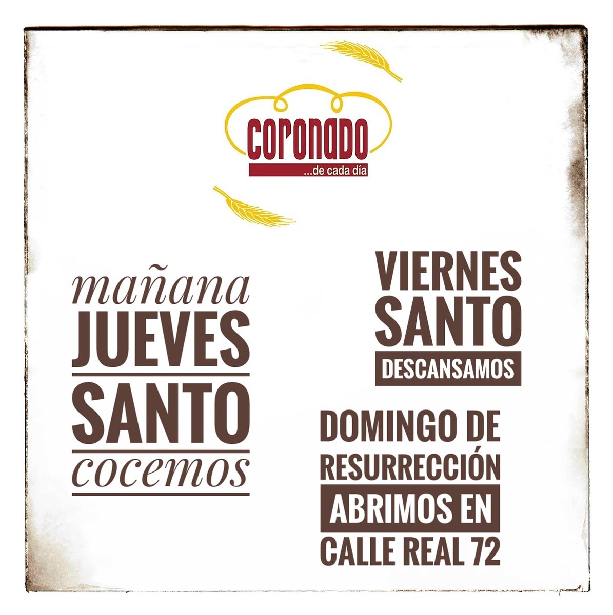 CadaCoronado's tweet photo. Estimados clientes, os informamos de nuestro horario de apertura para estos días. 

Jueves abierto 
Viernes CERRADO
Sábado abierto
Domingo abierto sólo en Calle Real 72
Reparto a domicilio jueves y sábado 

¡Cuidense mucho! https://t.co/9c1Ce5CBWC