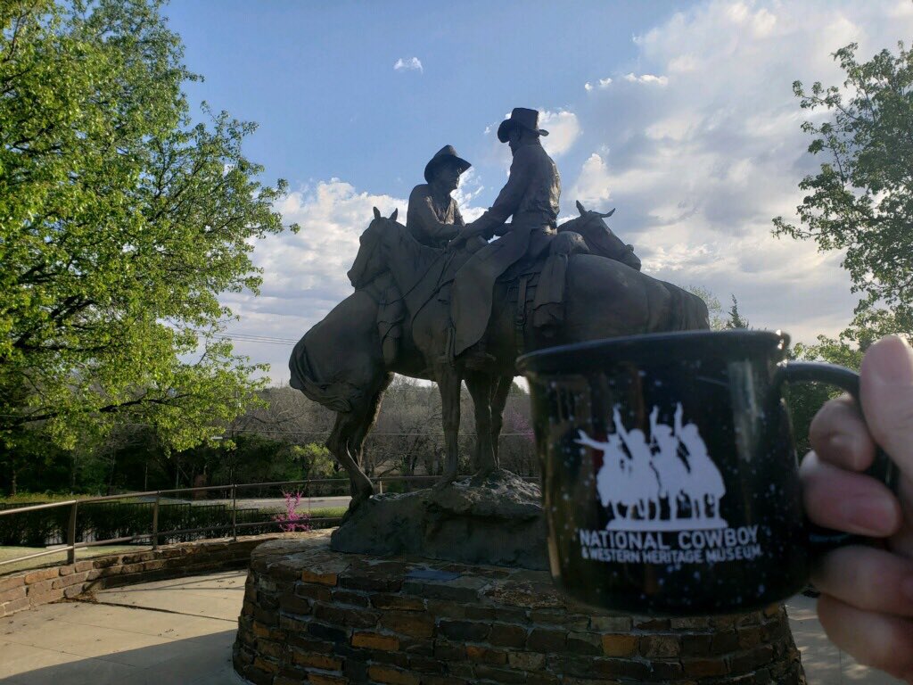 ncwhm's tweet photo. Morning or noon now! Lol! I love this sculpture called The Code of the West. While shaking hands is on hold, this is all about neighbor helping neighbor which has never been more true. #HashtagTheCowboy Thanks, Tim https://t.co/2JCA7uP5sx
