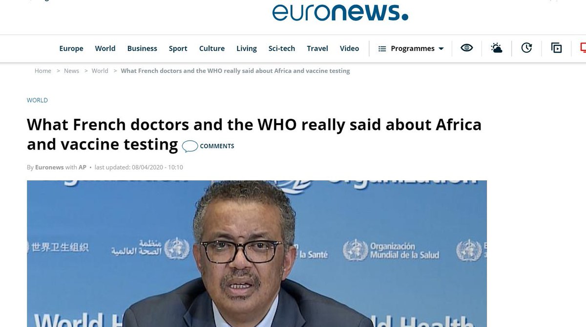 This is where it gets good........Read this https://www.euronews.com/2020/04/07/what-french-doctors-and-the-who-really-said-about-africa-and-vaccine-testing