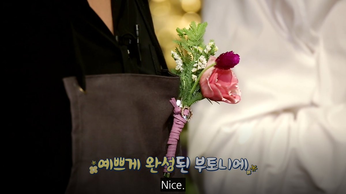v's boutonniere- tAEHYUNG STOP TOUCHING IT- before the main flower went yeet there was actually an alright combo of different size materials- the colours connect pretty well- stop touching it tho i beg u pls5/10 bc don'T TOUCH