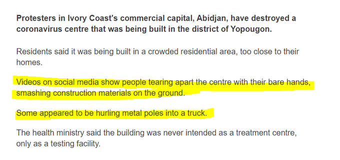 Think this through.......Why would our friends in the Ivory Coast by so against a testing center? https://nypost.com/2020/04/03/doctors-say-coronavirus-vaccines-should-be-tested-in-africa/