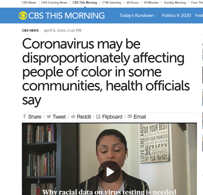 Strange time to start talking about identity politics... https://www.cbsnews.com/news/coronavirus-may-be-disproportionately-affecting-people-of-color-health-officials-say/