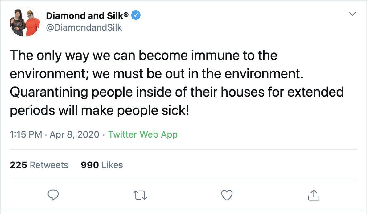 Amidst the coronavirus pandemic, Fox Nation hosts Diamond and Silk are making false claims and encouraging people to "be out in the environment."