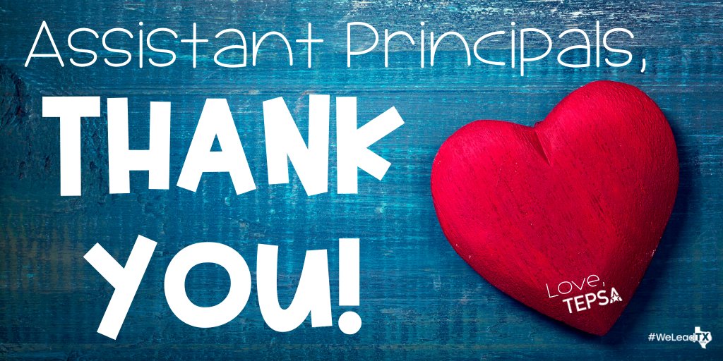 Assistant Principals,

THANK YOU!

Tag an Assistant Principal you're thankful for!

#WeLeadTX #AssistantPrincipalWeek #APweek20 #TXed #KidsDeserveIt #TLAP #LeadLAP #LeadUpChat