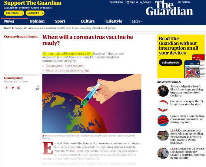 Doesn't take any time for a vaccine to be ready now does it https://www.theguardian.com/world/2020/apr/06/when-will-coronavirus-vaccine-be-ready