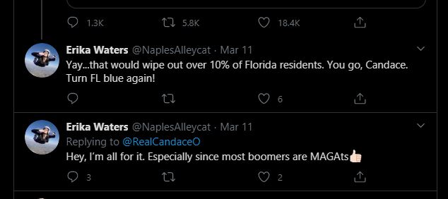 Reminder that  #NaplesAlleycat  #ErikaWaters aka  #GailVorachek is dangerous. If you know and love any boomer conservatives, help get this trending. I doubt she's alone in her depravities.