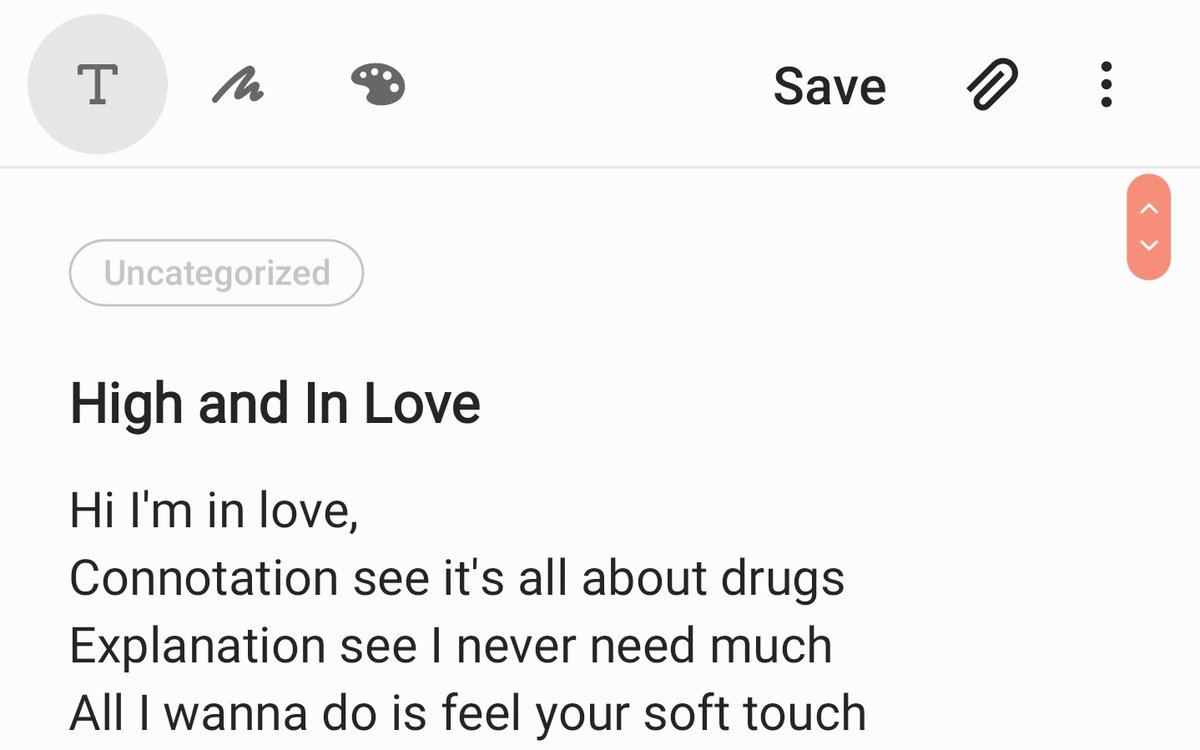 High I'm in love was originally called "High and in Love" but I changed it in the final draft after I wrote the first line but I never changed it in the first draft