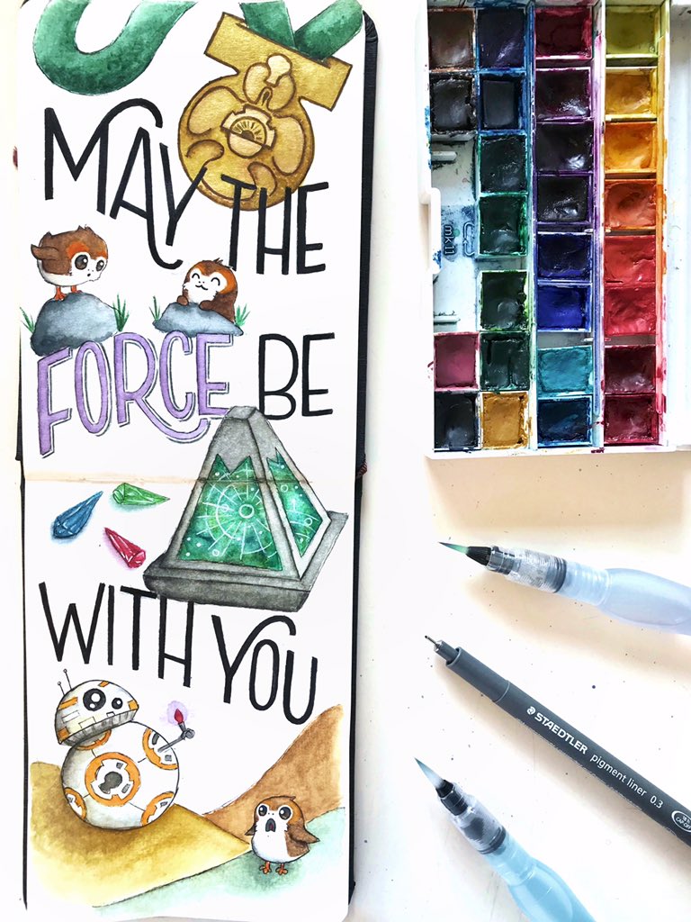 QueenBumble_B's tweet photo. This is so hard to actually photograph but I had so much fun using the techniques I’ve learned recently to create a Star Wars Spread in my Watercolor Journal. #ThisWeekInFanArt https://t.co/im0HaSe36L
