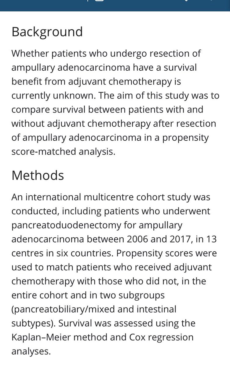 MarcBesselink's tweet photo. International retrospective study on adjuvant #chemotherapy after #Pancreatoduodenectomy for #Ampullary #Cancer (1163 pts, 13 centers, 6 countries): survival benefit in the pancreatobiliary/mixed but not in the instestinal subtype.https://t.co/8cFITeNUPn #alvleesklierkanker https://t.co/htPKhoxqSJ