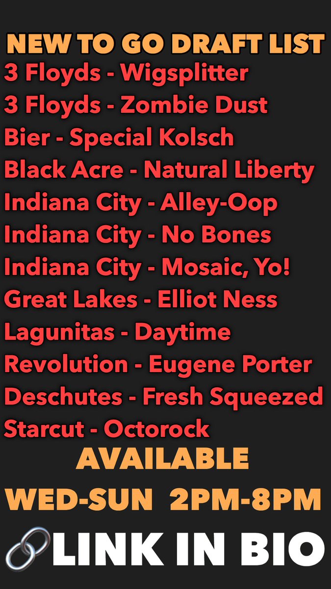 New List this week for Curbside Beer and Cider! WED-SUN 2PM-8PM! 👇🏽