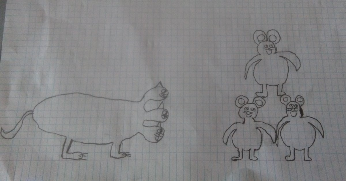 #RodariSocial/5 Matteo PP. Il gatto triteste
In una campagna viveva un gatto triteste. Dopo un po' vide tre topi e decise di acciuffarli però, visto che i topi erano più furbi del gatto triteste, si divisero e il gatto si impicciò come in filo di cotone.