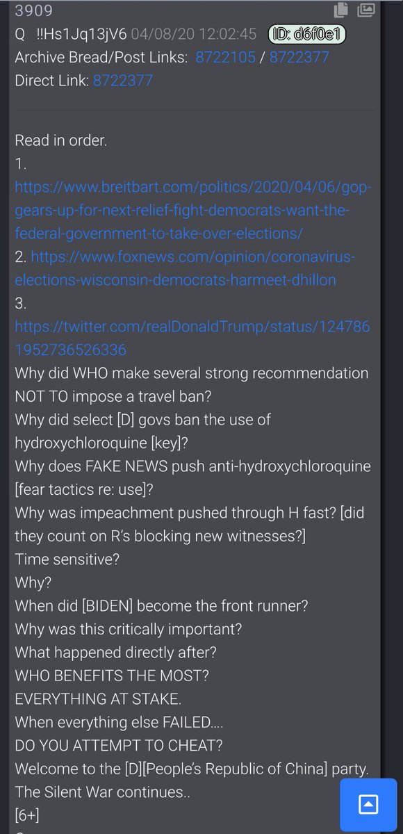  #QAlert 4/8/20 Q3909EVERYTHING AT STAKE.When everything else FAILED….DO YOU ATTEMPT TO CHEAT?Welcome to the [D][People’s Republic of China] party.The Silent War continues..[6+]QFull below  #QAnon  #QArmy  #DarkToLight  #WWG1WGA  @POTUS