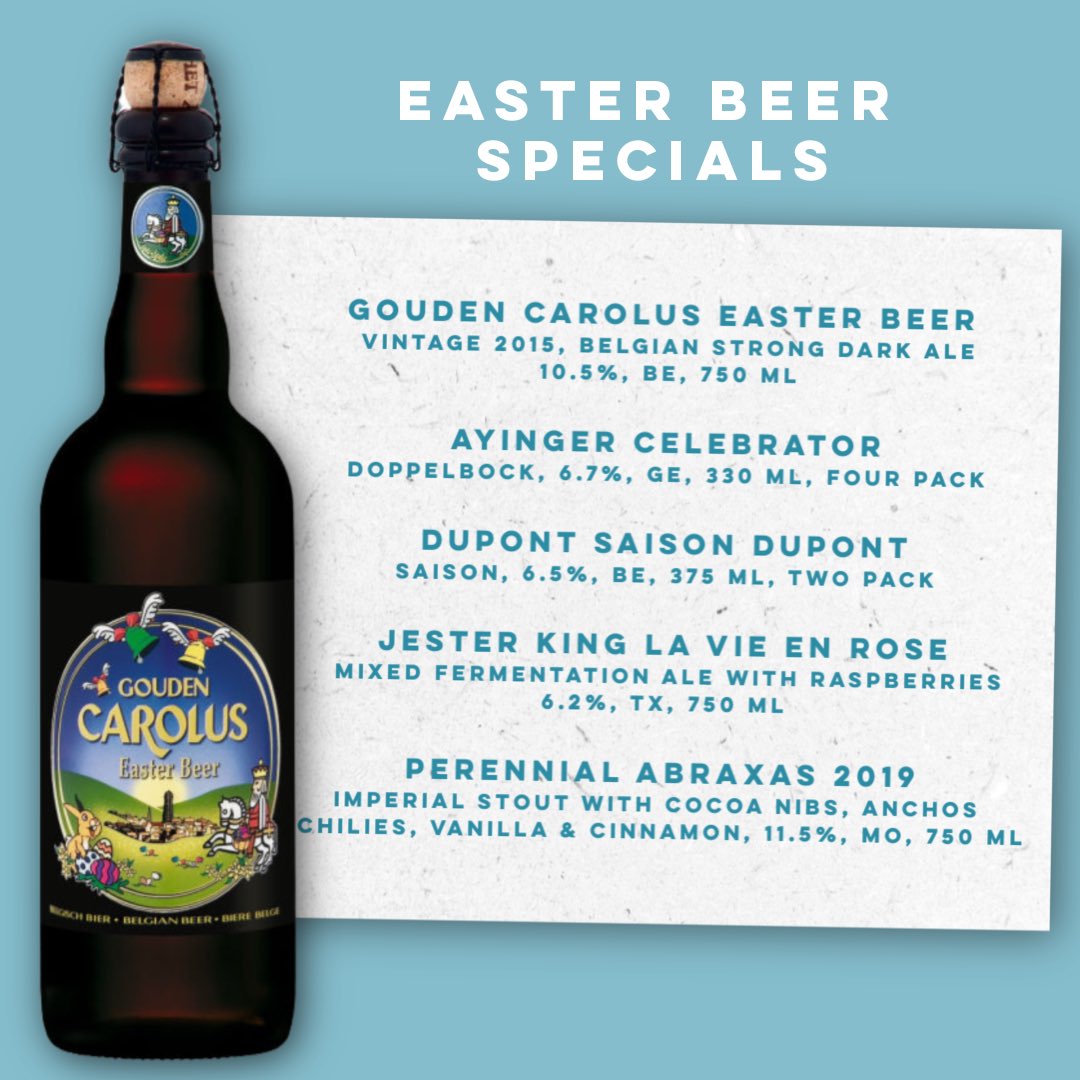 Easter beer hunting? 🐰🍺 Check out <a href="/nrgprovisions/">Neighborhood Provisions</a> where our Beer Director, Greg Engert, has hidden  Golden Eggs from Gouden Carolus, Ayinger, <a href="/brasserieDupont/">BrasserieDupont</a>, <a href="/jesterkingbeer/">Jester King Brewery</a> + <a href="/PerennialBeer/">Perennial Artisan Ales</a>. Visit nrgprovisions.com + place your order by 5PM 4/9 for delivery on 4/11.