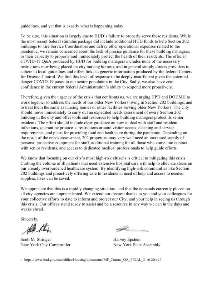 HarveyforNY's tweet photo. .@NYCComptroller and I are calling on @NYCHousing and @NYCHealthCommr to fill the gaps the feds have left in protecting seniors in Section 202 housing from #COVID19Pandemic. The City must step up — their action now could make all the difference for these New Yorkers. https://t.co/lLm6Rbr6Dq