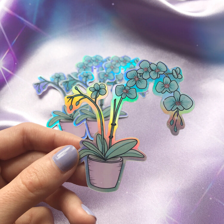 lots more weatherproof holographic sticker options on my site! ✩ https://www.laceandwhimsy.com/the-sticker-shop?category=Holographic+Stickers