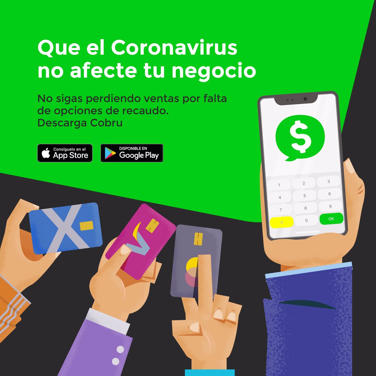 CobruApp's tweet photo. Te invitamos a descargar la aplicación Cobru, la forma más sencilla de aceptar pagos electrónicos de manera no presencial de forma rápida y segura, sin necesidad de recibir efectivo y así minimizar el riesgo de contagio para sus empleados y clientes
#coronavirus #covid19 #cobru https://t.co/Njc3qePnck