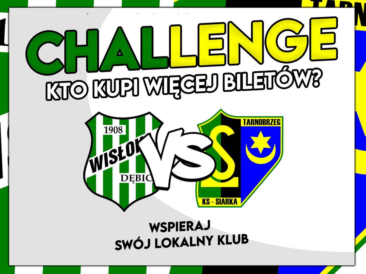 Siarka1957's tweet photo. A bilety na E-STADION kupicie tutaj: https://t.co/zTJ8RWhLkG Zapraszamy z naszymi przyjaciółmi z zielonej części Dębicy do wzięcia udziału w naszym challeng'u. https://t.co/5pop27mbtK