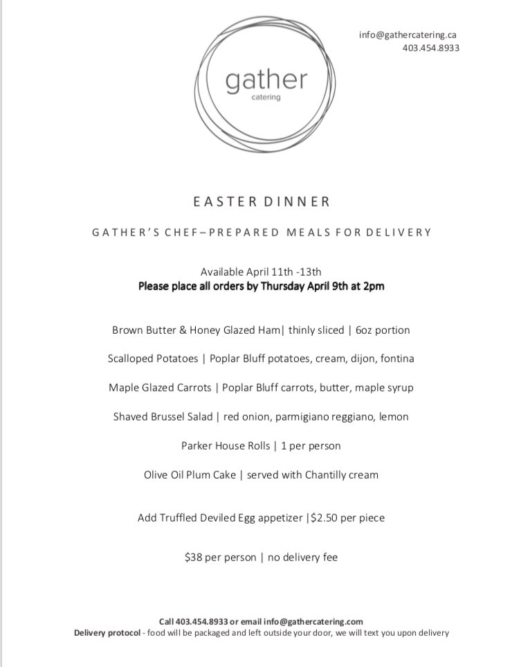 MTapperPR's tweet photo. @MeliGilligan Gather Catering, a local Calgary family owned catering company, is offering this Easter menu for delivery 🐰🐣 💐#supportlocal #YYC
https://t.co/lZoF8XxbyX https://t.co/FFBKBIU3jh