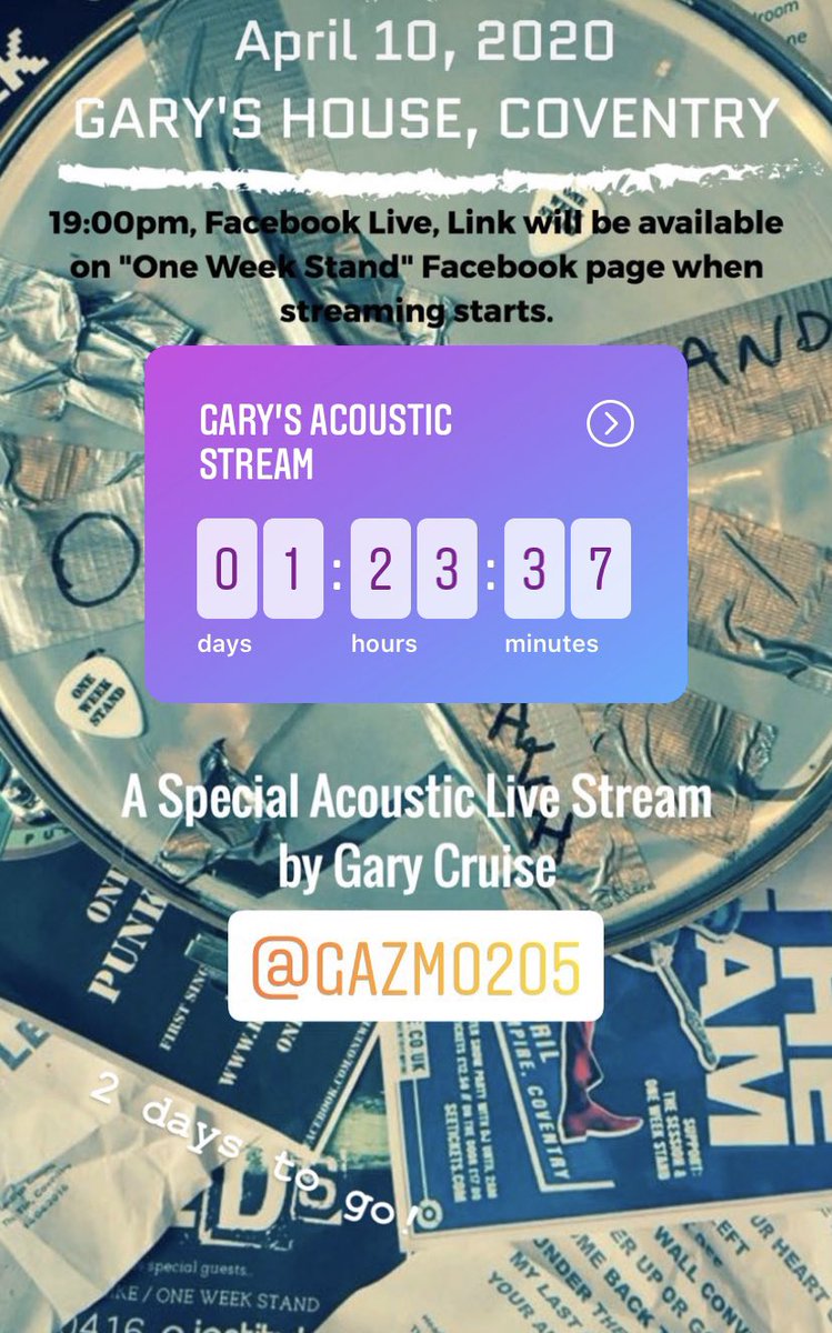 oneweekstand's tweet photo. With only less than two days to go, we hope you’re all excited for @gazcruise92’s livestream acoustic set! https://t.co/o7IuvCpXGA