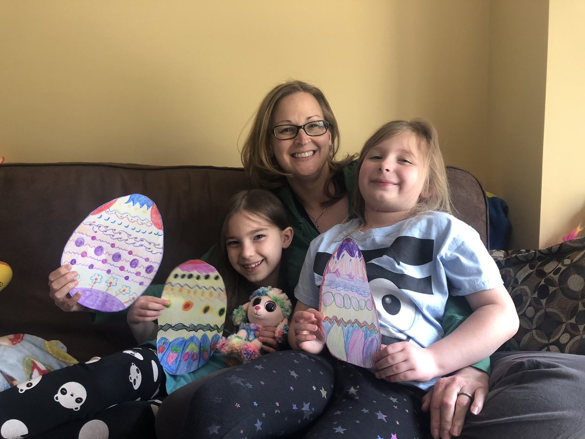 videc_erica's tweet photo. We read Rechenka’s Eggs by Polacco &amp; created our own egg designs. Loved sharing some Polish Easter traditions with my girls &amp; reminded me of my grandmothers, whose wooden painted eggs were handed down to my sisters &amp; me. #remotelearning https://t.co/LI4Gimrmjg