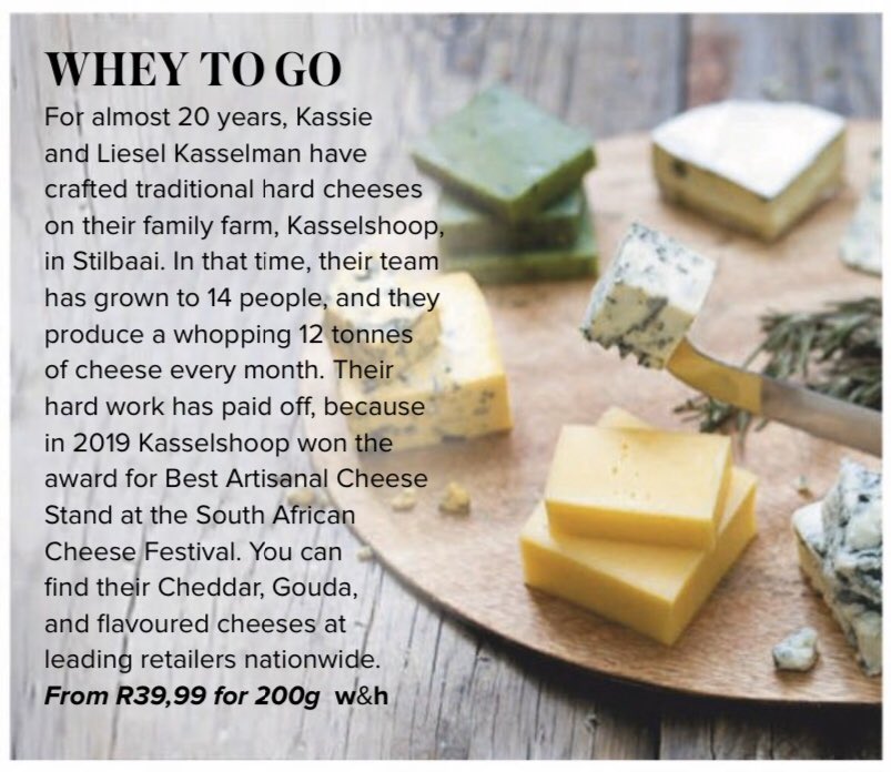 kasselshoop's tweet photo. @womanandhome_sa April issue. Although the @SACheeseFest has been postponed till 2021, you can still buy our cheese at @CheckersSA stores nationwide! 

#HandCraftedCheese #Stilbaai #KasselshoopCheese https://t.co/z0zFYoan1N